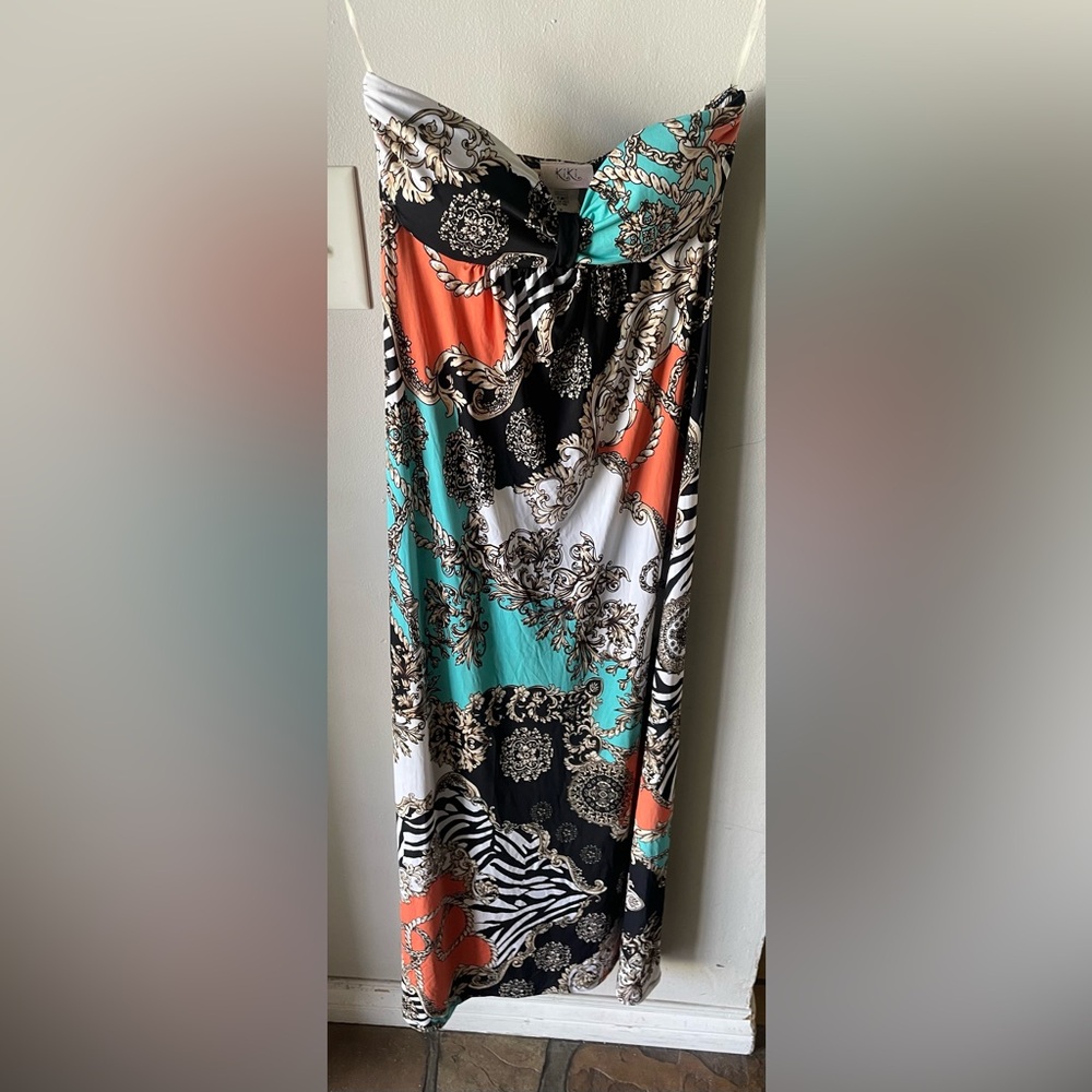 Multicolor Strapless Maxi Dress